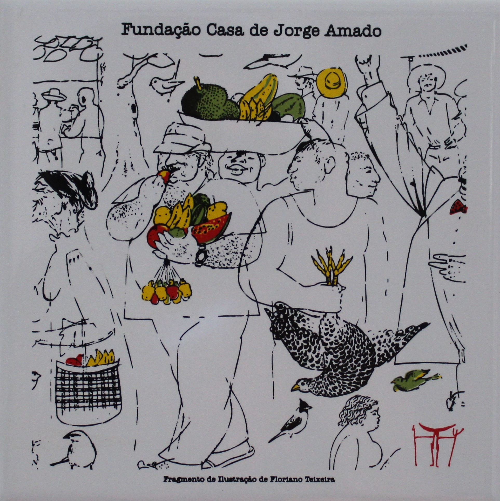 Azulejo Jorge Amado na Feira - Desenho Floriano Teixeira